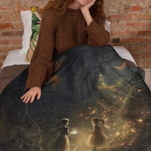 D3 Fairies at Night Blanket, Fairy Blanket, Moon Throw, Firefly Throw