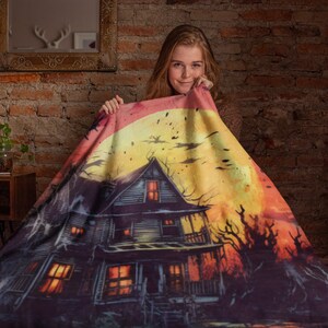 Haunted House Blanket, Scary Throw, Halloween Blanket