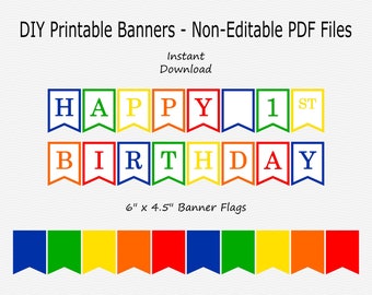 Happy 1st Birthday Banner - Rainbow - PRINTABLE - INSTANT DOWNLOAD