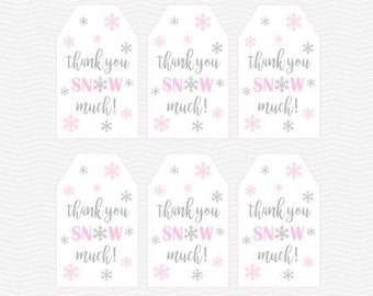 Printable Thank You Snow Much Favor Tags - Light Pink & Silver - Winter Onederland - Baby Shower - Snowflake - PRINTABLE - INSTANT DOWNLOAD