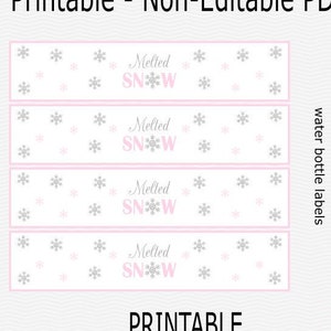 Printable Melted Snow Water Bottle Labels - Light Pink, Pale Pink & Silver - Happy Birthday - Baby Shower - Girl - INSTANT DOWNLOAD