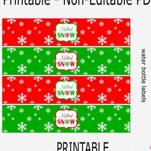 Melted Snow Water Bottle Labels - Red & Green - Birthday - Baby Shower - Christmas - Winter - Snowflake - PRINTABLE - INSTANT DOWNLOAD