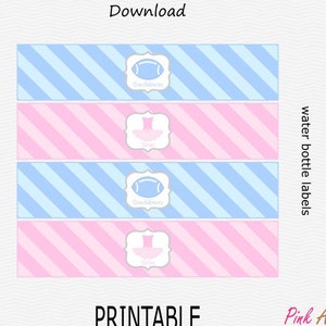 Printable Gender Reveal Water Bottle Labels - Baby Pink, Light Blue - Gender Reveal - Touchdowns or Tutus - PRINTABLE - INSTANT DOWNLOAD