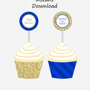 printable happy retirement cupcake toppers and wrappers etsy