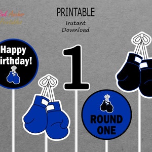 Printable Centerpieces - Boxing - Boxer - Boy 1st Birthday - Black & Royal Blue - PRINTABLE - INSTANT DOWNLOAD