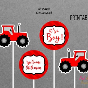 Printable Tractor Centerpieces Boy Baby Shower - Red & Black - PRINTABLE - INSTANT DOWNLOAD