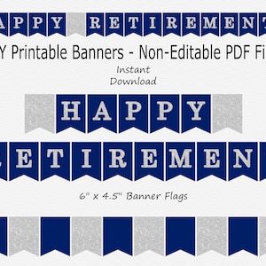 Banner de jubilación feliz - azul marino y brillo plateado - IMPRIMIBLE - DESCARGA INSTANTÁNEA