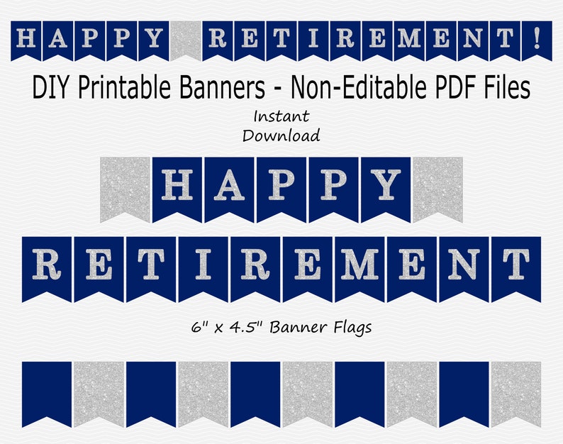 happy retirement banner navy blue silver sparkle etsy