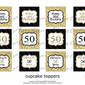 Printable 50th Birthday Cupcake Toppers and Wrappers - Gold &amp; Black ...