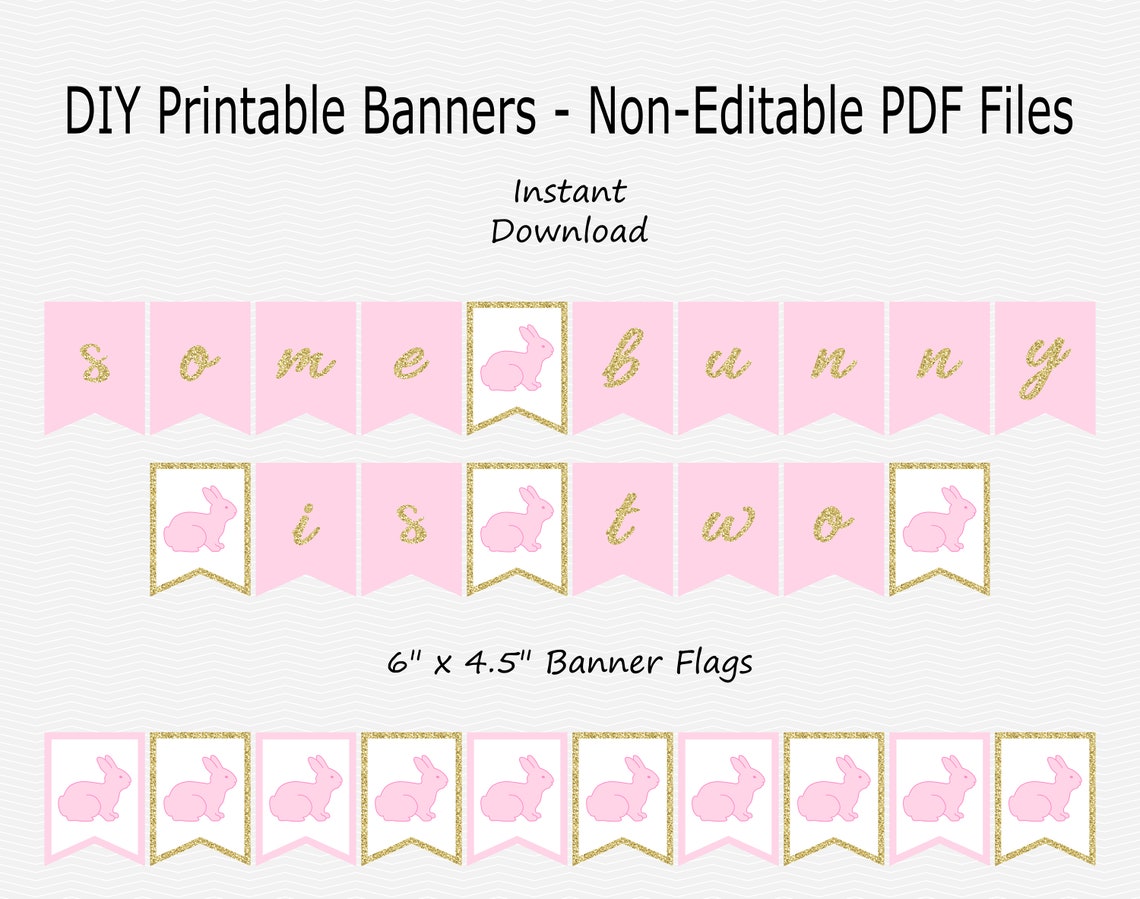 Some Bunny is Two Banner Light Pink & Gold Bunny Rabbit | Etsy