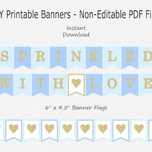 Sprinkled With Love Banner - Light Blue, Pale Blue & Gold Glitter - Heart - Boy Baby Shower - PRINTABLE - INSTANT DOWNLOAD