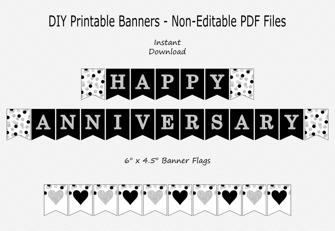 Happy Anniversary Banner Black & Silver Sparkle Confetti Etsy