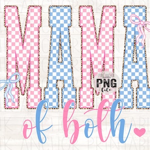 Mama of Both Pink Blue Checker Cheetah Coquette Bow Png Printable Design INSTANT DOWNLOAD
