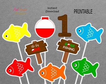 Printable Fish Centerpieces - 1st Birthday - Gone Fishing - The Big One - PRINTABLE - INSTANT DOWNLOAD