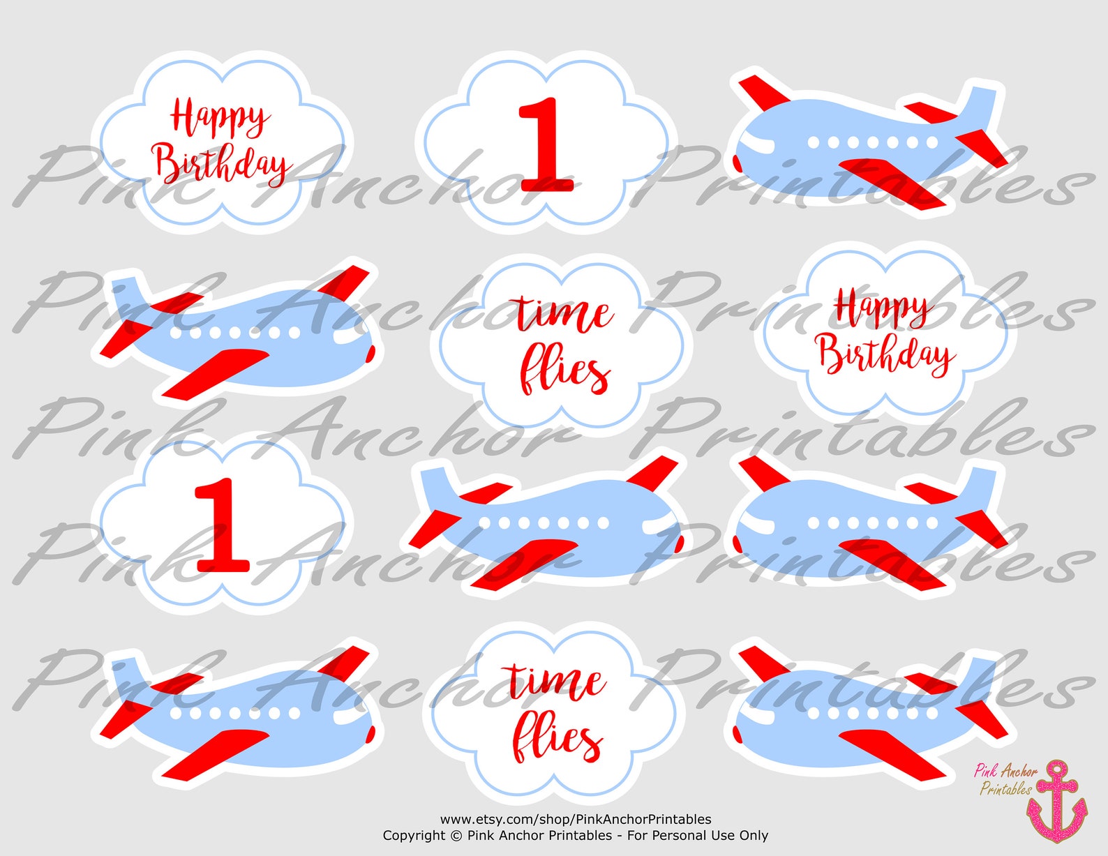 Printable Airplane 1st Birthday Cupcake Toppers and Wrappers Etsy