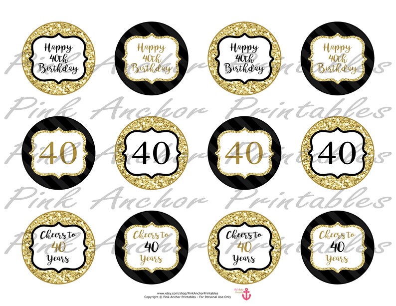 Printable 40th Birthday Cupcake Toppers and Wrappers Gold &amp; | Etsy
