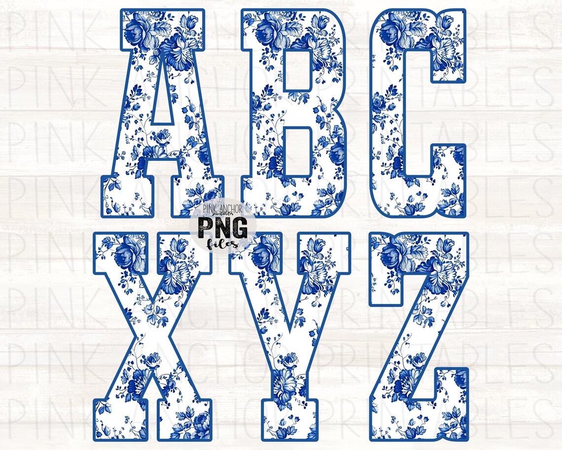 Instant Download Blue Floral Toile Alphabet ABC Alpha Pack Bundle ...