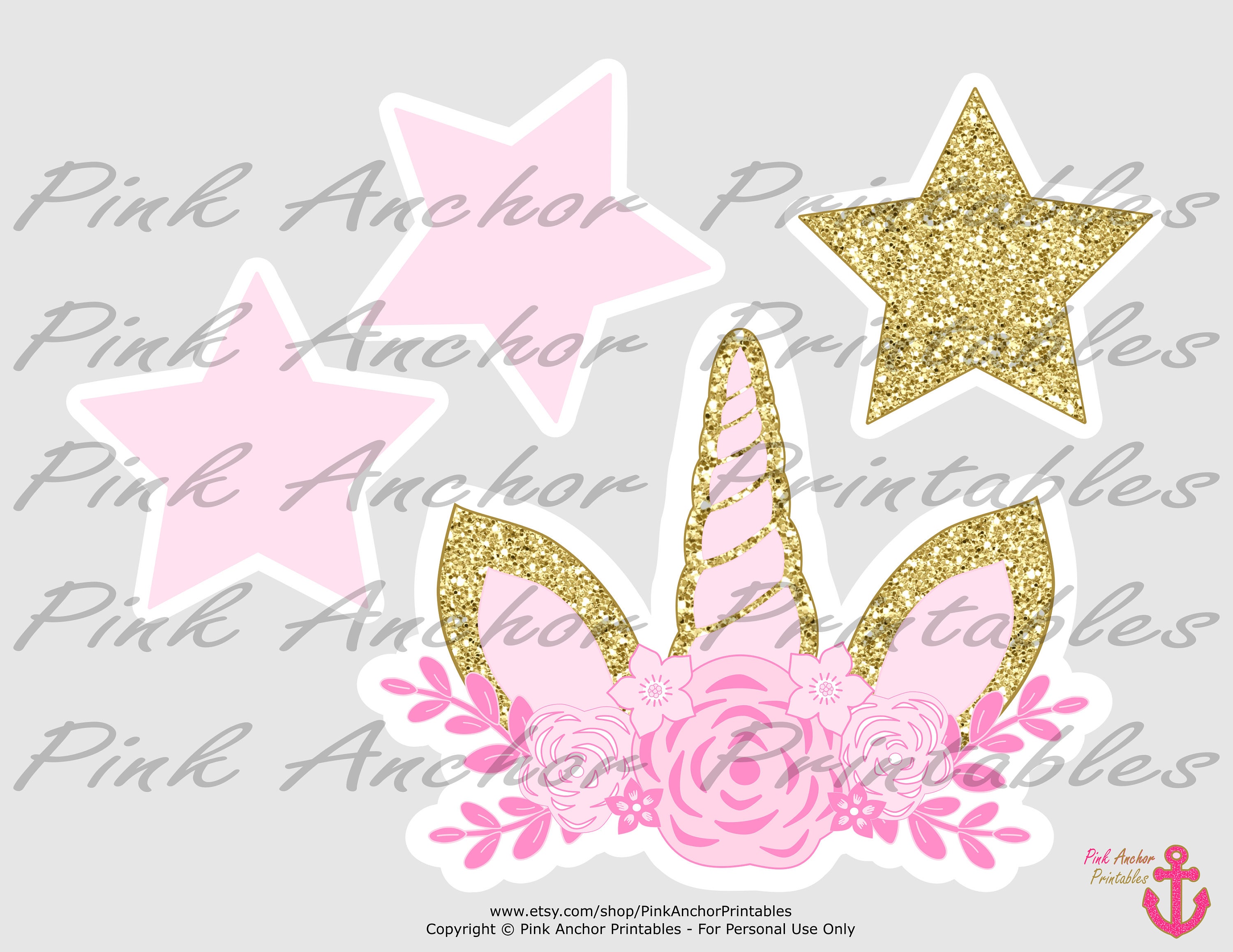 Printable Unicorn Centerpieces Girl 4th Birthday Light Pink | Etsy