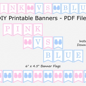 Pink vs Blue Banner - Baby Pink & Light Blue - Boxing Gloves - Fight - Gender Reveal Party - PRINTABLE - INSTANT DOWNLOAD