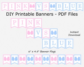 Pink vs Blue Banner - Baby Pink & Light Blue - Boxing Gloves - Fight - Gender Reveal Party - PRINTABLE - INSTANT DOWNLOAD