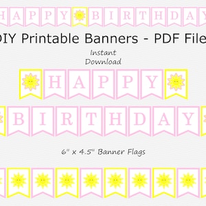 Banner de feliz cumpleaños - rosa bebé y amarillo - Eres mi sol - Fiesta del sol - IMPRIMIBLE - DESCARGA INSTANTÁNEA