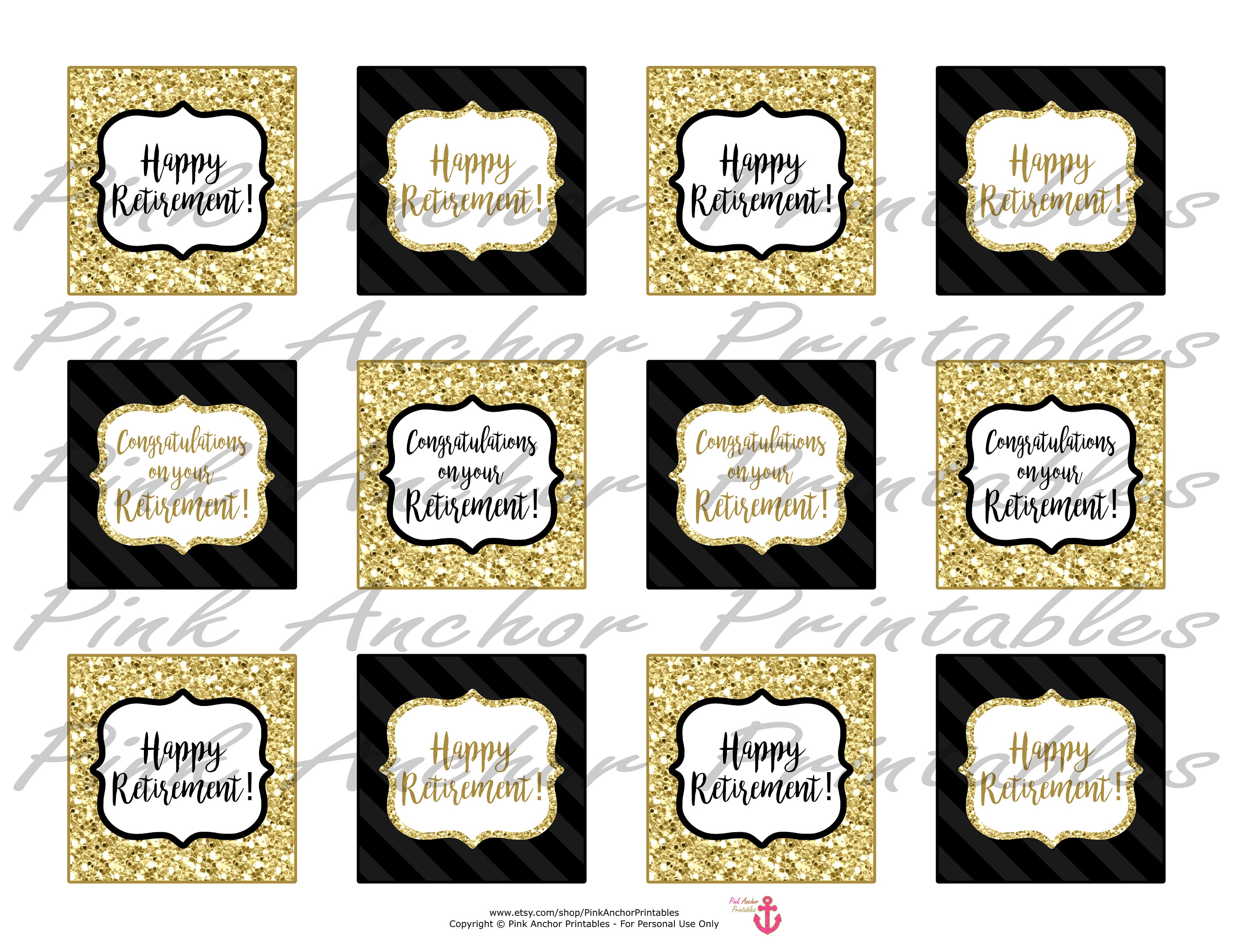 Happy Retirement Cupcake Toppers and Wrappers Black & Gold Etsy