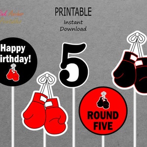 Printable Centerpieces - Boxing - Boxer - Boy 5th  Birthday - Black & Red - 5 - PRINTABLE - INSTANT DOWNLOAD