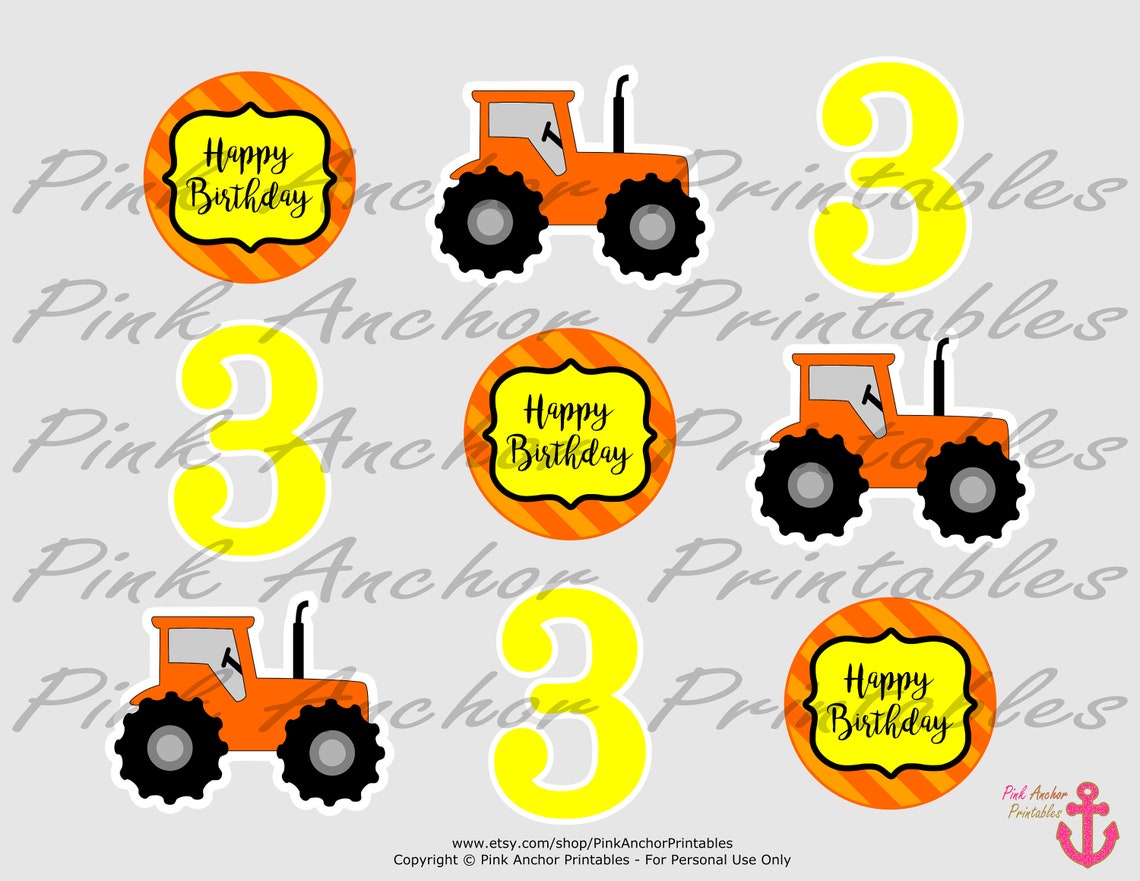 Printable Tractor Birthday Cupcake Toppers and Wrappers Etsy