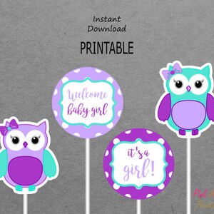 Printable Owl Centerpieces Plum Purple Light Purple &amp; - Etsy