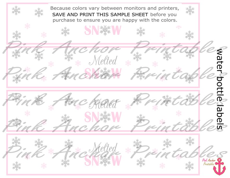 Printable Melted Snow Water Bottle Labels Light Pink Pale - Etsy