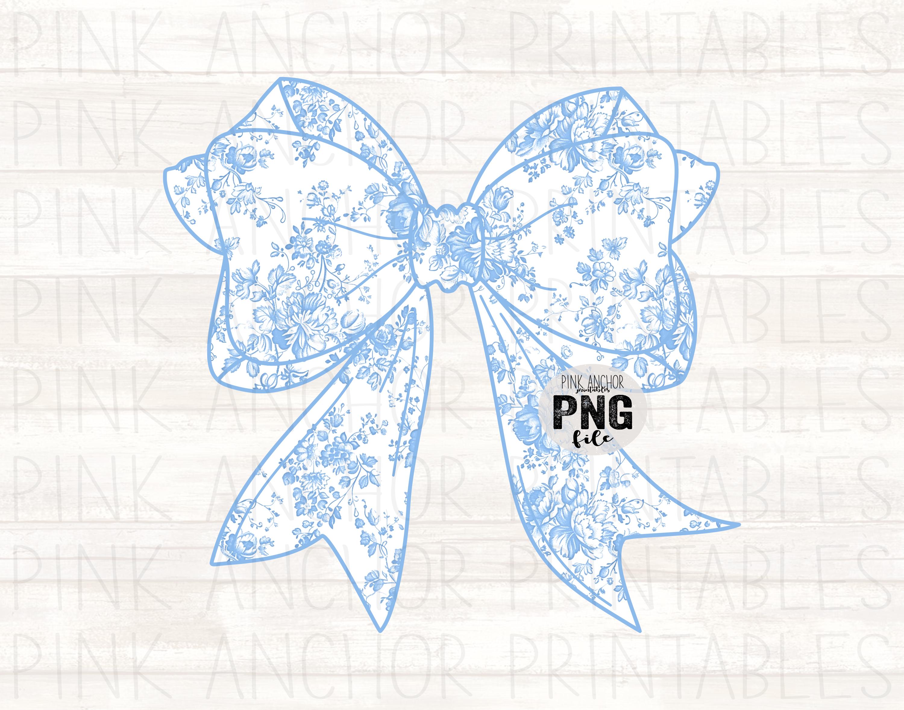 Instant Download Light Blue Toile Floral Coquette Bow Png File Clip Art ...