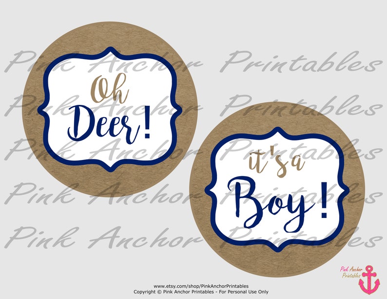 Boy Baby Shower Navy /& Kraft PRINTABLE Deer Head Printable Deer Centerpieces INSTANT DOWNLOAD Deer