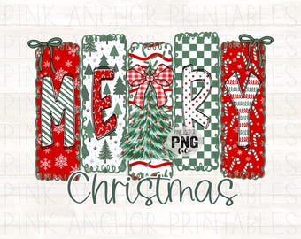 Instant Download Merry Christmas Preppy Coquette Bow Christmas Tree Snowflake Candy Cane Red Green Png File Printable Dtf Sublimation Design