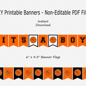 It&#39;s A Boy Banner - Black & Orange - Baby Shower - Basketball - Sport Ball - PRINTABLE - INSTANT DOWNLOAD