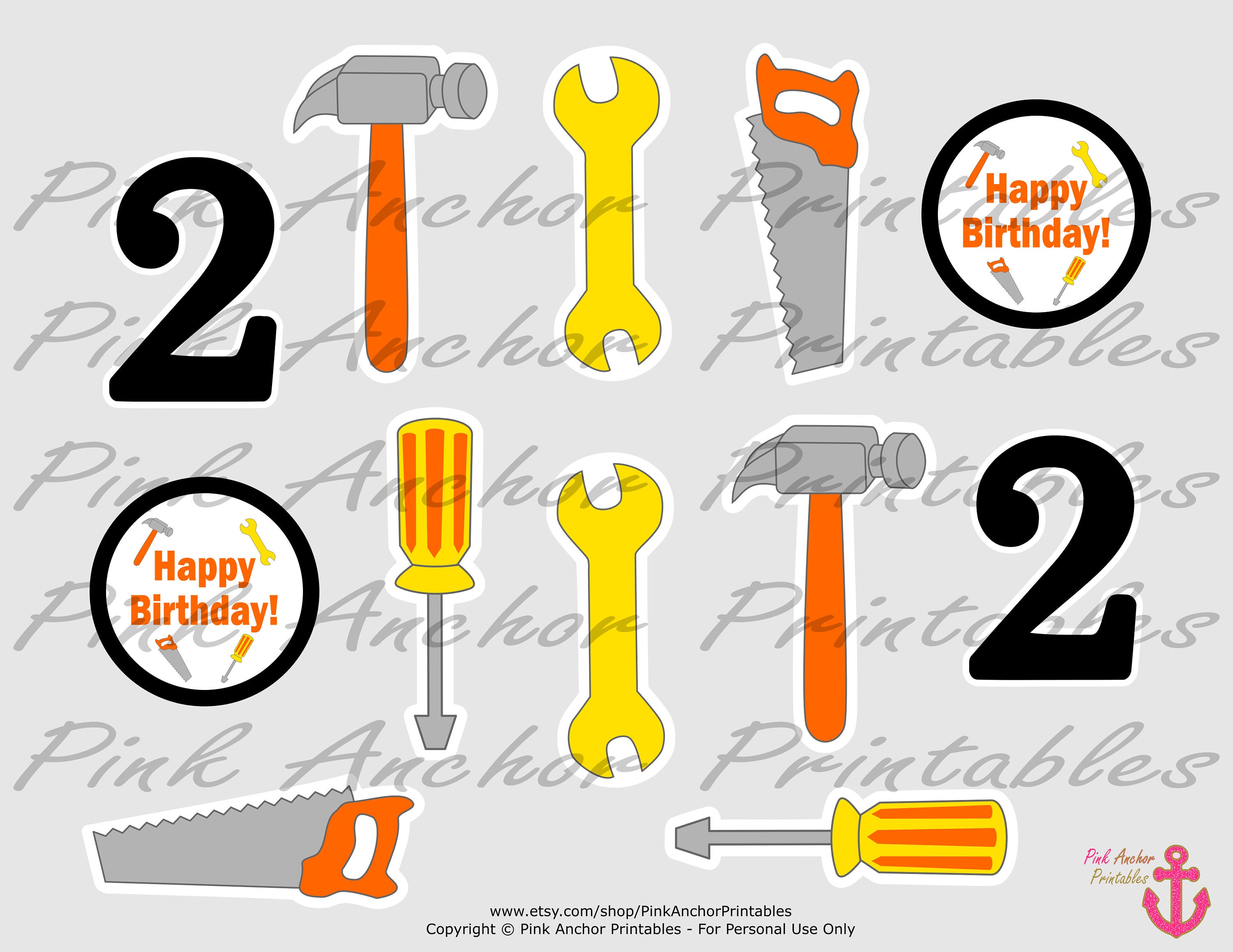 Printable Tools 2nd Birthday Cupcake Toppers and Wrappers Etsy