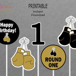 Printable Centerpieces - Boxing - Boxer - Boy 1st Birthday - Black & Gold - 1 - Decor - Decoration - PRINTABLE - INSTANT DOWNLOAD