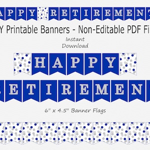 Happy Retirement Banner - Royal Blue & Silver Sparkle - Confetti Dots - PRINTABLE - INSTANT DOWNLOAD