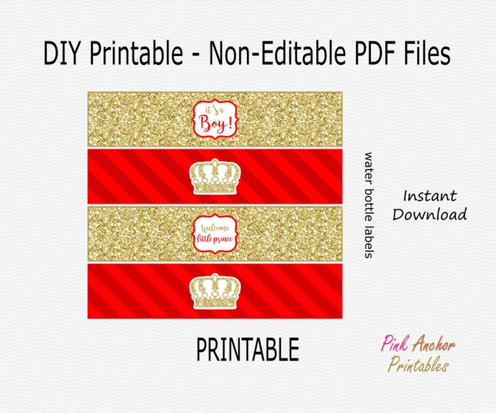Printable Prince Crown Baby Shower Water Bottle Labels Red &amp; - Etsy