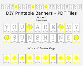 You Are My Sunshine Banner - Primary Yellow & Grey - Baby Shower - Sun - PRINTABLE - INSTANT DOWNLOAD