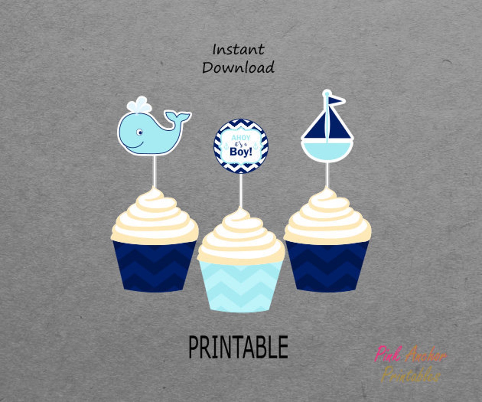 Printable Nautical Baby Shower Cupcake Toppers and Wrappers Etsy
