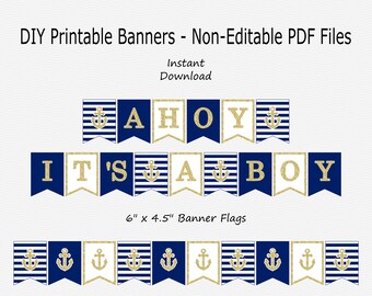 Ahoy It's A Boy Banner Navy Blue &amp; Light Blue Nautical | Etsy