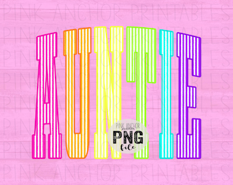 Auntie Seersucker Stripes Bright Neon Summer Png Printable Design INSTANT DOWNLOAD