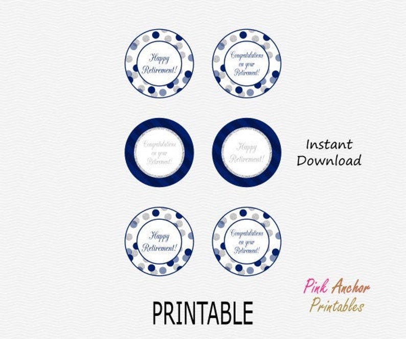 printable happy retirement cupcake toppers navy blue etsy