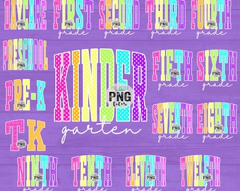 Back to School Grades Bundle Set Polkadot Girl Pngs Printable Design Instant Download