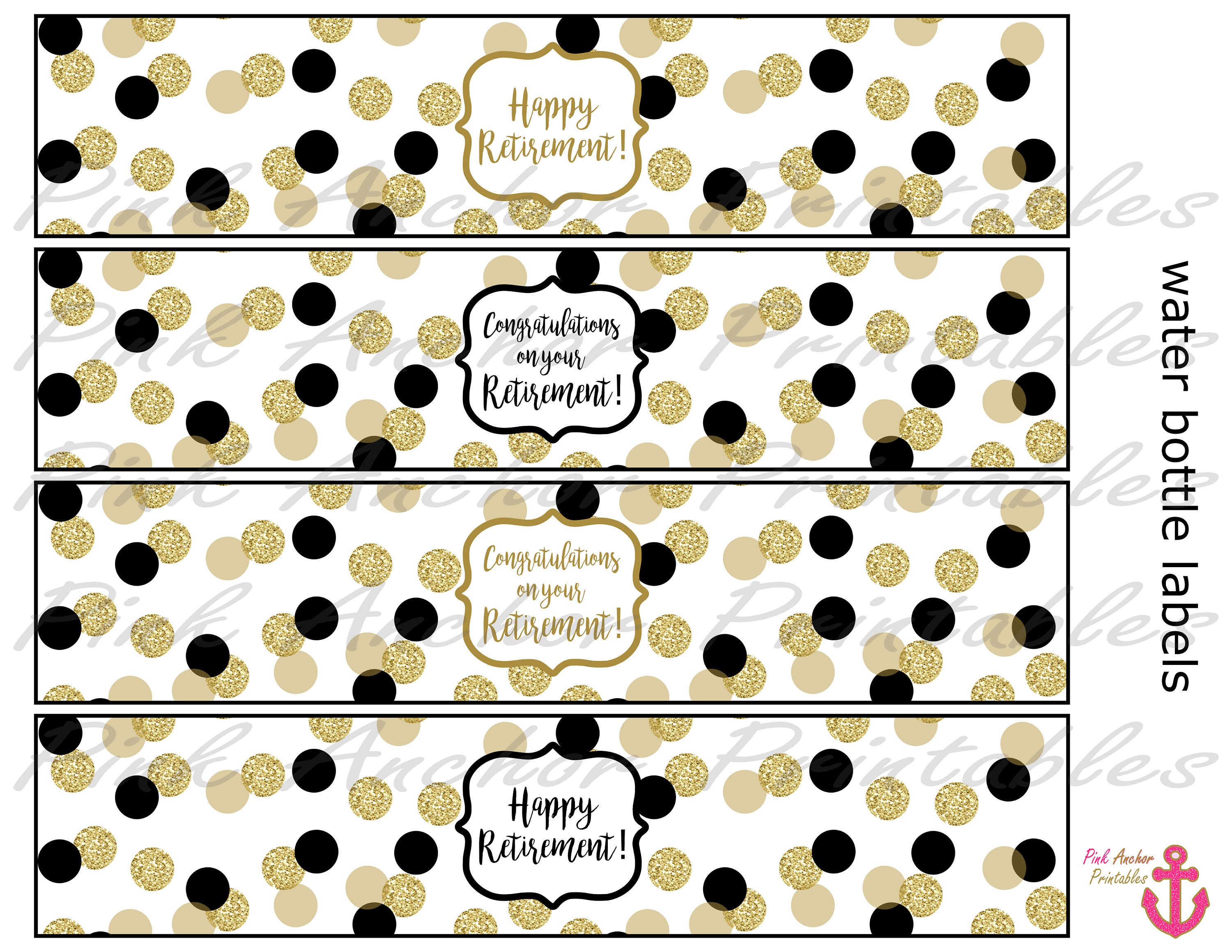 Retirement Water Bottle Labels Black & Gold Glitter Happy Etsy