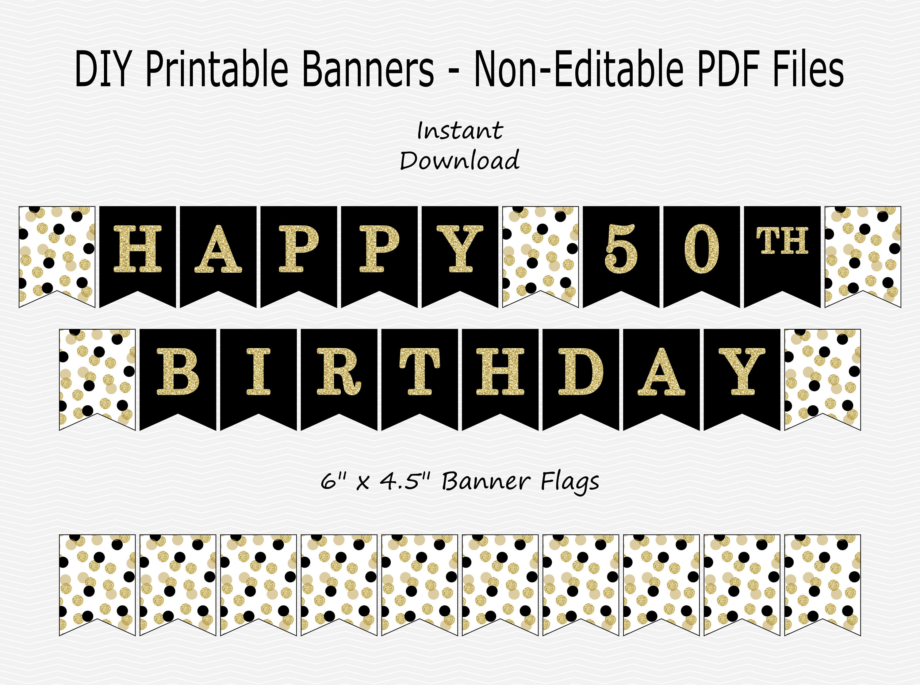 Happy 50th Birthday Banner Black & Gold Glitter Confetti | Etsy