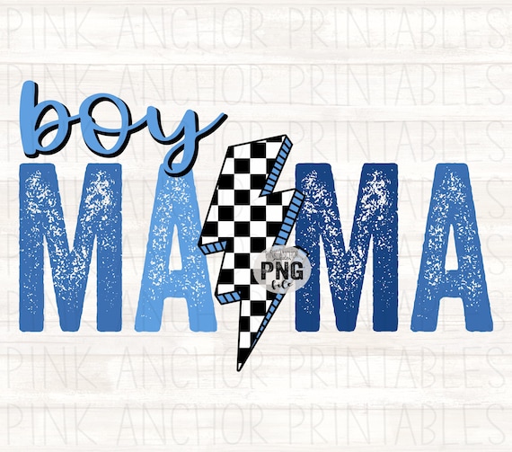 Instant Download Boy Mama Blue Black Checker Checkered Lightning Bolt Png File Clip Art Printable Dtf Dtg Sublimation Design