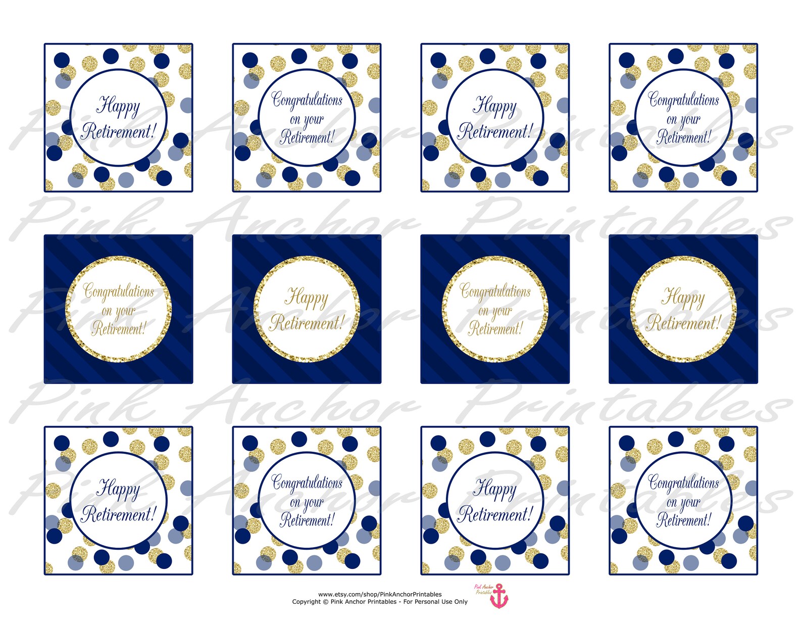 printable happy retirement cupcake toppers and wrappers