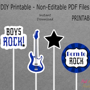 Printable Centerpieces - Guitar, Star - Rockstar Baby Shower - Royal Blue & Black - Boys Rock - Born to Rock - PRINTABLE - INSTANT DOWNLOAD