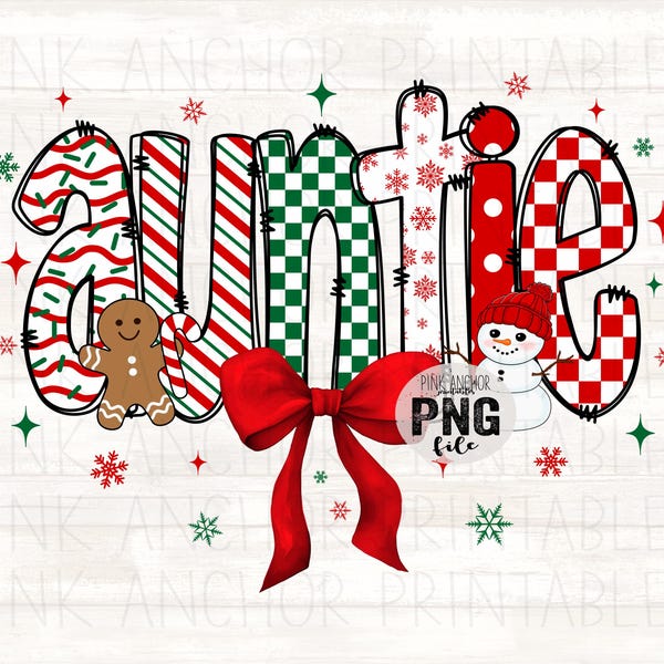 Sofortiger Download Tante Weihnachten Schneeflocke Streifen Polka Dot Muster Lebkuchen Schneemann Rot Grün Png Druckbare Dtf Sublimation Design